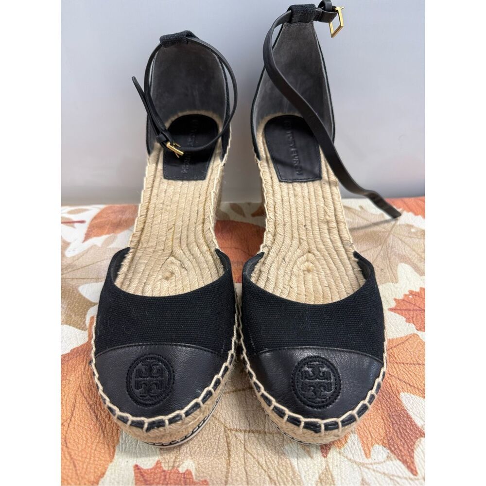 Tory Burch Black Espadrille Wedge Sandals